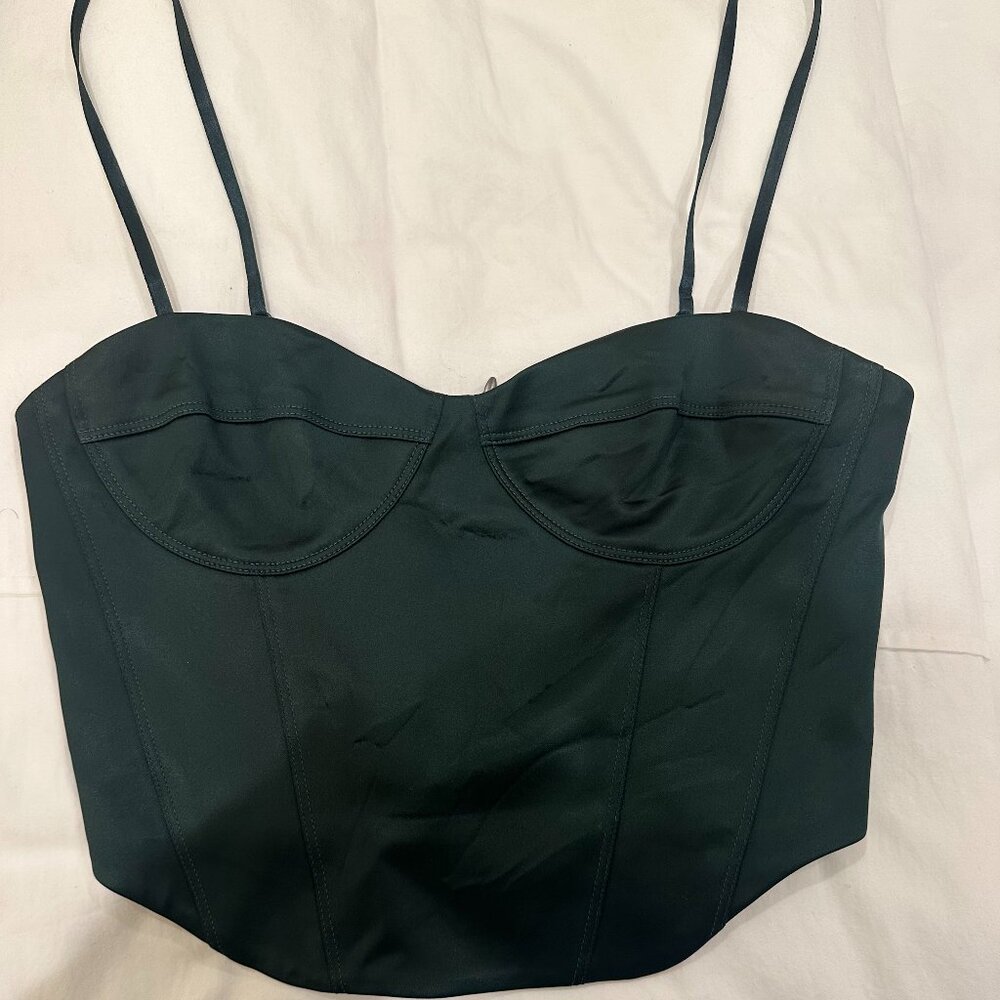 Dark Green Satin Aritzia Crop Top